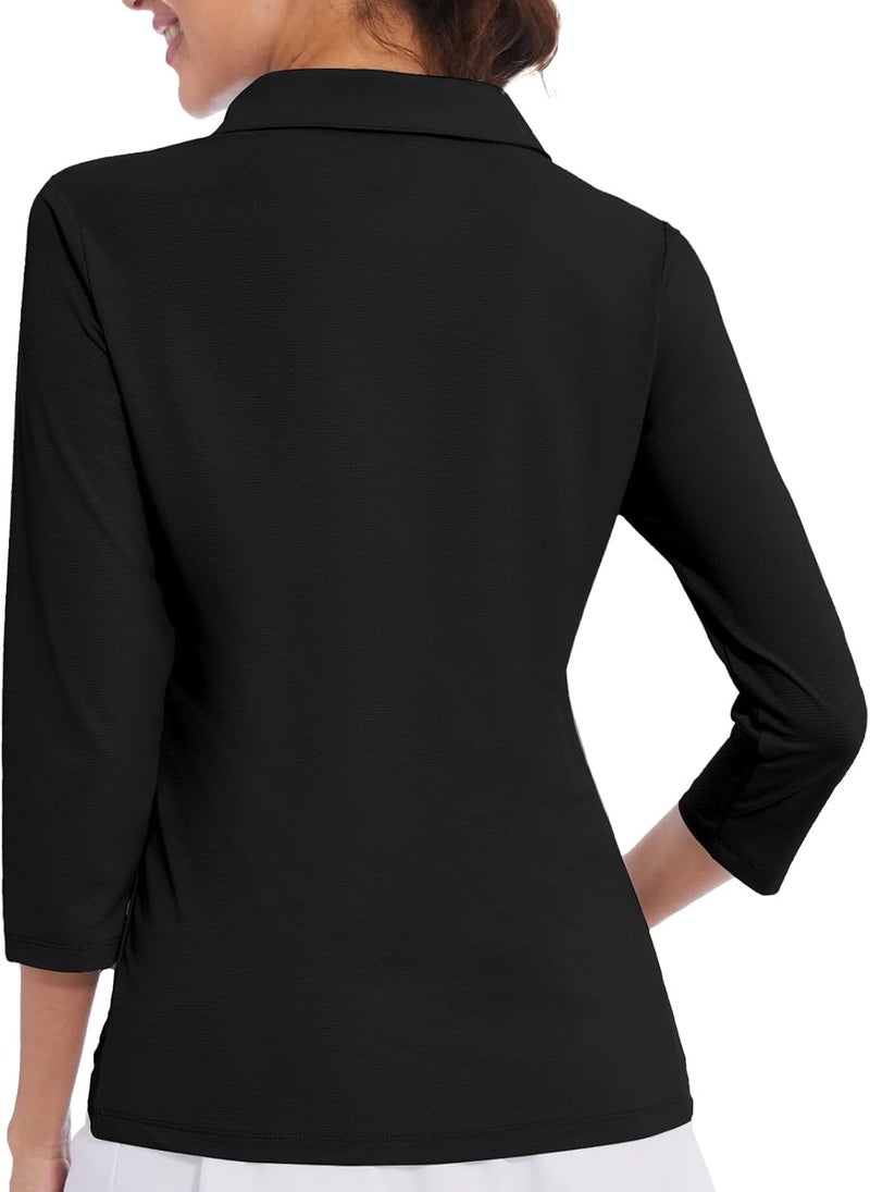 Casei Store Women's Polo Shirt 3/4 Long Sleeve Golf Quick Dry T Shirts UPF 50+ Athletic Casual Work Shirts Tops for Women - Image 2